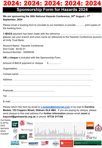image: Hazards Conference 2024 sponsorship form - click to download and print