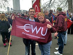Tracy Buckley, Sec of the NW BTU H&S Co-ord and James Samuels from CWU Liverpool on the March For The Alternative.