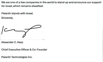 image: Palantir Supports Israel - click to see original letter