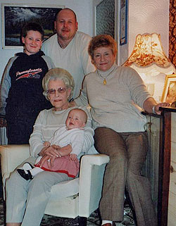 Mark with his son Leigh, daughter Megan, grandmother and his Mum