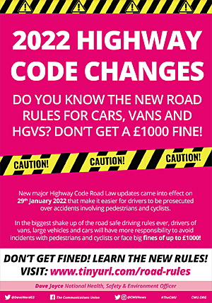 Image: Click to download the Highway Code poster from the CWU