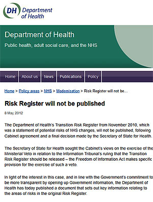 Click to download Review of NHS Risk Register