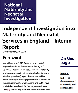 image: Independent invesstigation into maternity and neonatal sces Interim Report - click to download