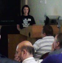 ?ouise Taggart wearing appropriate T-shirt speaks