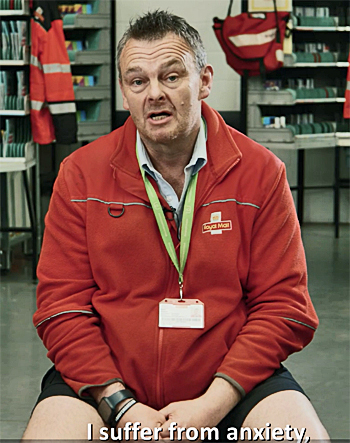 image: P:ostman and CWU members in Royal Mail mental health support video - click to watch